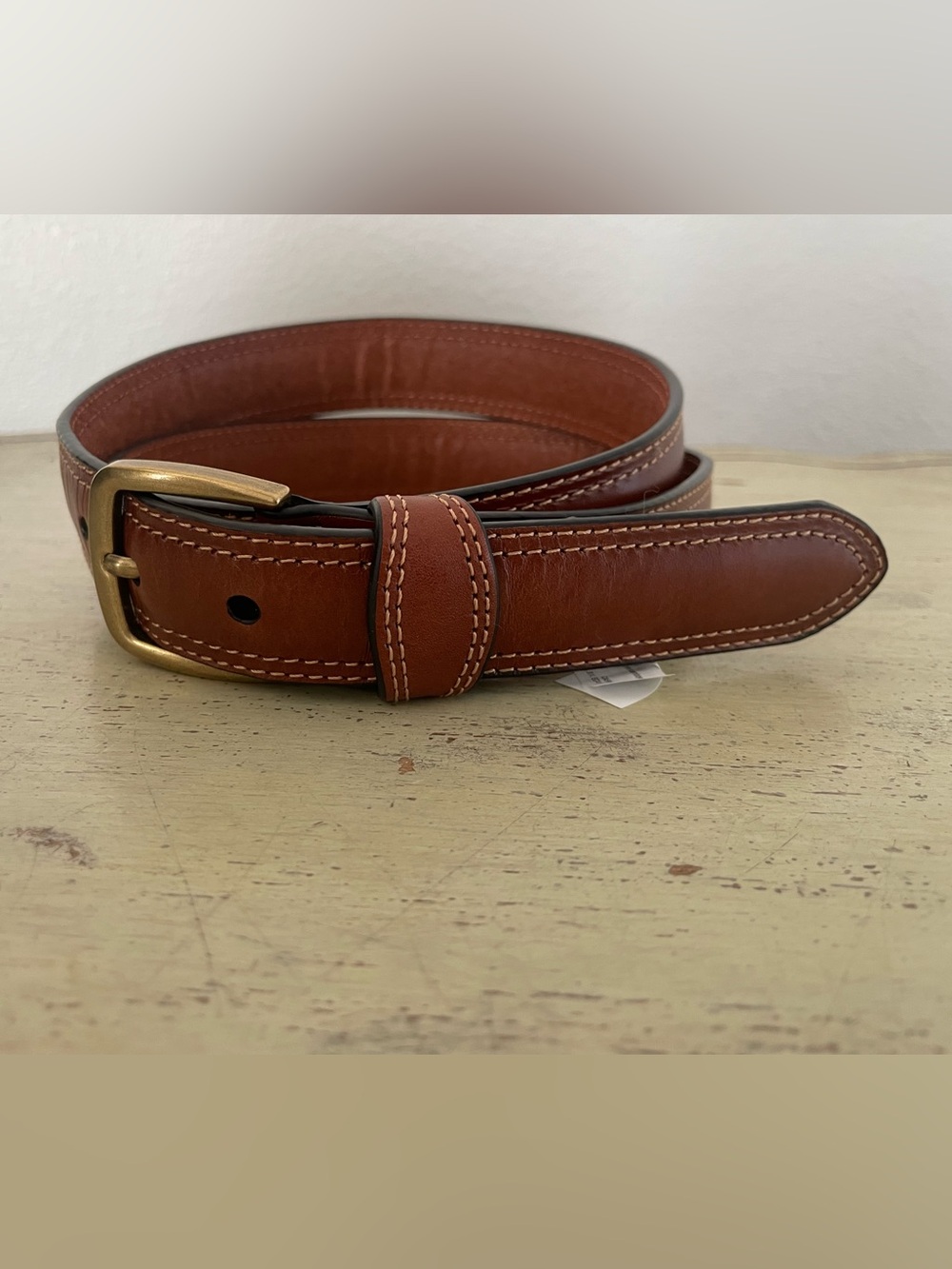 J. CREW Contrast-stitch belt in leather in Burnt Caramel Size 34 NWT $85 CQ919 - Picture 4 of 6